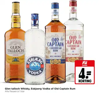 Jumbo Glen talloch Whisky, Esbjaerg Vodka of Old Captain Rum aanbieding