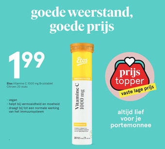 Etos Etos Vitamine C 1000 mg Bruistablet Citroen 20 stuks aanbieding