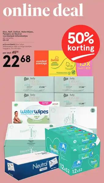 Etos Etos, Naïf, Zwitsal, WaterWipes, Pampers en Neutral voordeelpak billendoekjes aanbieding