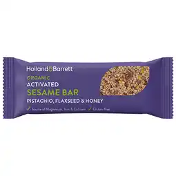 Holland & Barrett Holland & Barrett Organic Activated Sesame Bar Pistachio, Flaxseed & Honey - 40g aanbieding