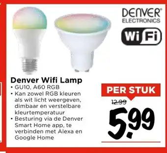 Vomar Voordeelmarkt Denver Wifi Lamp GU10, 160 RGB per stuk aanbieding