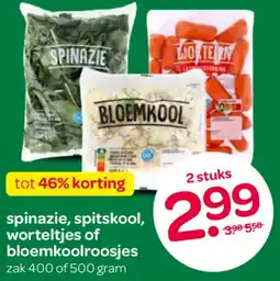 Spar Spinazie, spitskool, worteltjes of bloemkoolroosjes aanbieding