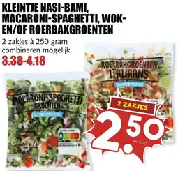 De Boerenschuur Kleintje nasi-bami. macaroni-spaghetti, wok en/of roerbakgroenten aanbieding