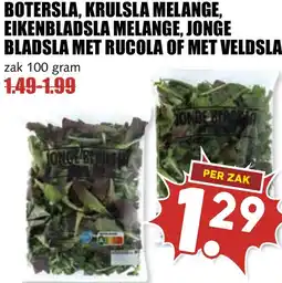 De Boerenschuur Botersla, krulsla melange, eikenbladsla melange, jonge bladsla met rucola of met veldsla aanbieding
