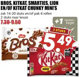 De Boerenschuur Bros, kitkat, smarties, lion en/of kitkat chunky mini's aanbieding