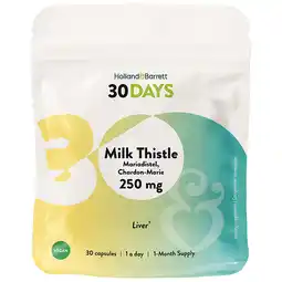 Holland & Barrett 2e product 50% korting | Holland & Barrett 30DAYS Mariadistel 250mg - 30 capsules aanbieding