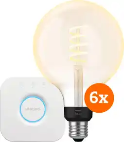 Coolblue Philips Hue Filament White Ambiance Globe XL 6-Pack + Bridge aanbieding