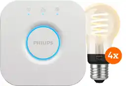 Coolblue Philips Hue Filament White Ambiance Standaard 4-Pack + Bridge aanbieding