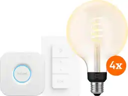 Coolblue Philips Hue Filament White Ambiance Globe XL 4-Pack Startpakket aanbieding
