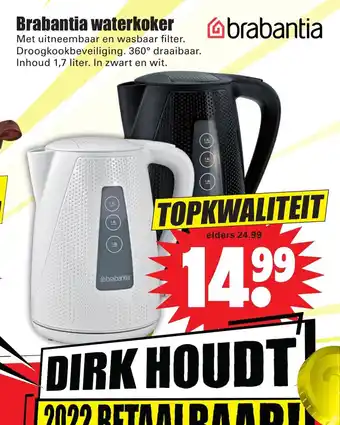 Dirk Brabantia waterkoker inhoud 1,7 liter aanbieding