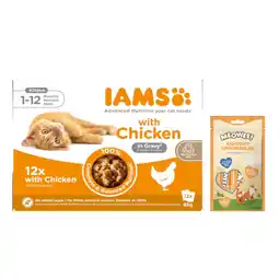 Zooplus IAMS natvoer voor katten + Meowee Spoonables Tonijn 8 pack gratis! - Kitten Kip in Saus 12 x 85 g aanbieding