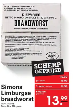 Sligro Simons Limburgse braadworst aanbieding