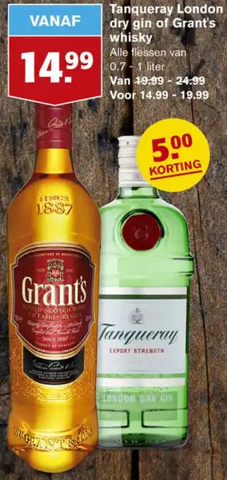 Hoogvliet Tanqueray London dry gin of Grant's whisky aanbieding