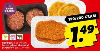 Boni Kipburger boeren gehakt schnitzel of peperburger 200g aanbieding