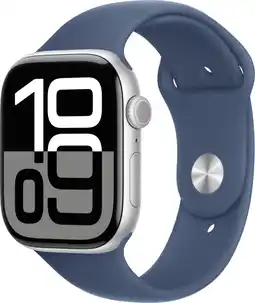 Bol.com Apple Watch Series 10 - Wifi - 46mm - Zilverkleurig Aluminium Case met Denim Sportbandje - S/M aanbieding
