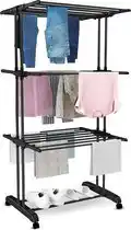 Bol.com Vonia Droogrek - Wasrek - Droogtoren - Wastoren - 3 Lagen - Inklapbaar - 72x50x172 cm - Zwart aanbieding