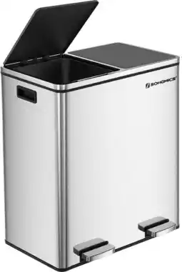 Bol.com Songmics - Prullenbak - 60 Liter Inhoud (2x30) - Met 2 Gescheiden Bakken - RVS aanbieding