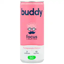 Holland & Barrett 2e product 50% korting | Glutenvrij | Buddy Focus & Energy Drink Pomegranate Hibiscus - 250ml aanbieding