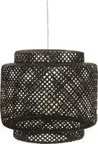 Bol.com Hanglamp Gevlochten Bamboe - Verlichting - Rotan - Ø40 cm - Zwart aanbieding