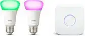 Bol.com Philips Hue Starterspakket E27 Lichtbron met Bridge - White and Color Ambiance - 2 x 9W - Bluetooth aanbieding