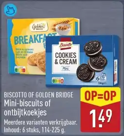 ALDI Biscotto of Golden Bridge Mini Biscuits of Ontbijtkoekjes aanbieding