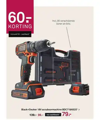 Karwei Black+Decker 18V Accuboormachine BDC718AS20 60.- Korting aanbieding