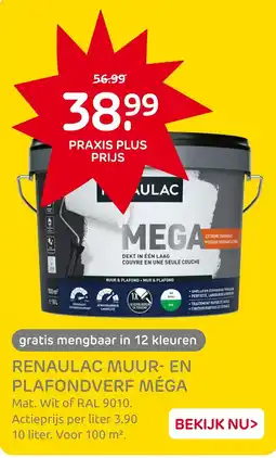 Praxis Renaulac muur- en plafondverf méga aanbieding