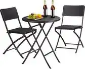 Bol.com tuinset BASTIAN - 3-delig - tafel en 2 stoelen - opklapbaar - rotan look - zwart aanbieding