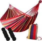 Bol.com HSXL Dubbele Hangmat Rood met Touwen - 1 of 2 Persoons - Lig Oppervlak 190x150cm - Lengte 260cm aanbieding