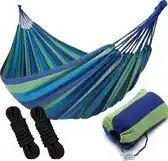 Bol.com HSXL Dubbele Hangmat Blauw met Touwen - 1 of 2 Persoons - Lig Oppervlak 190x150cm - Lengte 260cm aanbieding