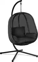 Bol.com Swoods Luxe Hangstoel – Hangstoel met standaard – Egg Chair – tot 150kg – Zwart aanbieding