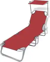 Bol.com vidaXL - Ligbed - inklapbaar - met - luifel - staal - en - stof - rood aanbieding