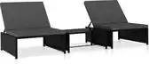 Bol.com vidaXL - Tuinstoelen - 2 - st - verstelbaar - met - tafel - poly - rattan - zwart aanbieding