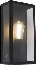 Bol.com QAZQA rotterdam Wandlamp voor buiten - Met sensor - 1 lichts - D 100 mm - Zwart aanbieding