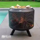 Bol.com HEAT Trommelpot - Vuurkorf met Grillrooster - Vuurkorf BBQ - Zwart Staal - 50x50x60 cm aanbieding