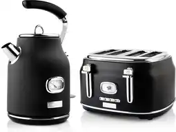 Bol.com Westinghouse Retro 2-delige Set – Waterkoker 1,7L + Broodrooster 4 Sneden – Zwart aanbieding