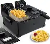 Bol.com Aigostar Feast - Dubbele Friteuse - 2x 3L - 2x 1800W - Koude Zone - 1,8 kg Friet - Zwart aanbieding