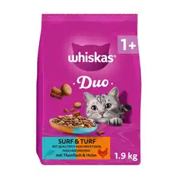 Zooplus 1,9kg Whiskas 1+ Duo Surf & Turf Tonijn & Kip Droogvoer voor katten aanbieding