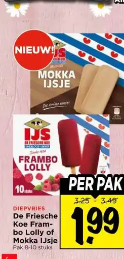 Vomar Voordeelmarkt DIEPVRIES De Friesche Koe Fram- bo Lolly of Mokka IJsje aanbieding