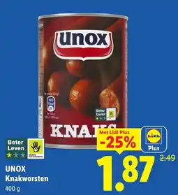 Lidl Unox Knakworsten aanbieding
