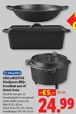 Lidl Grillmeister Gietijzeren BBQ, broodbak-pan of Dutch Oven aanbieding