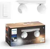 Bol.com Philips Hue Buckram opbouwspot - warm tot koelwit licht - 2-spots - wit - 1 dimmer switch aanbieding