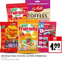 Jumbo Alle Chupa Chups, Fruit-tella, van Melle of Bubblicious aanbieding