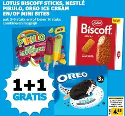 Boon`s Markt LOTUS BISCOFF STICKS, NESTLÉ PIRULO, OREO ICE CREAM EN/OF MINI BITES aanbieding