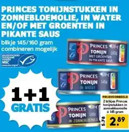 Boon`s Markt PRINCES TONIJNSTUKKEN IN ZONNEBLOEMOLIE, IN WATER EN/OF MET GROENTEN IN PIKANTE SAUS aanbieding