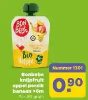 PLUS Bonbebe knijpfruit appel perzik banaan +6m aanbieding