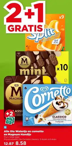 PLUS Alle Ola Waterijs en cornetto en Magnum Handijs aanbieding