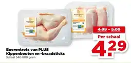 PLUS Boerentrots van PLUS Kippenbouten en -braadsticks aanbieding