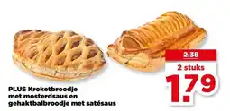 PLUS PLUS Kroketbroodje met mosterdsaus en gehaktbalbroodje met satésaus aanbieding