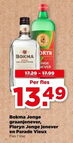 PLUS Bokma Jonge graanjenever, Floryn Jonge jenever en Parade Vieux aanbieding